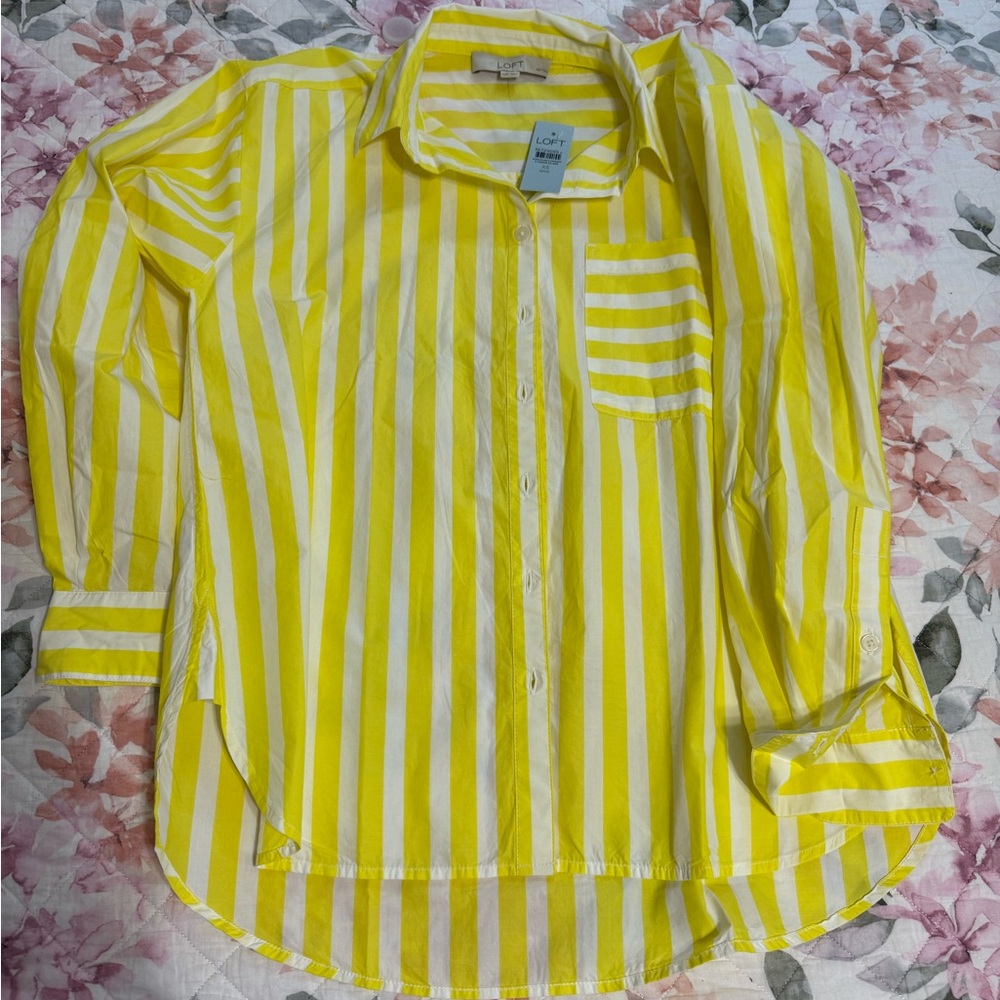 Yellow and White Striped Button-Up Shirt